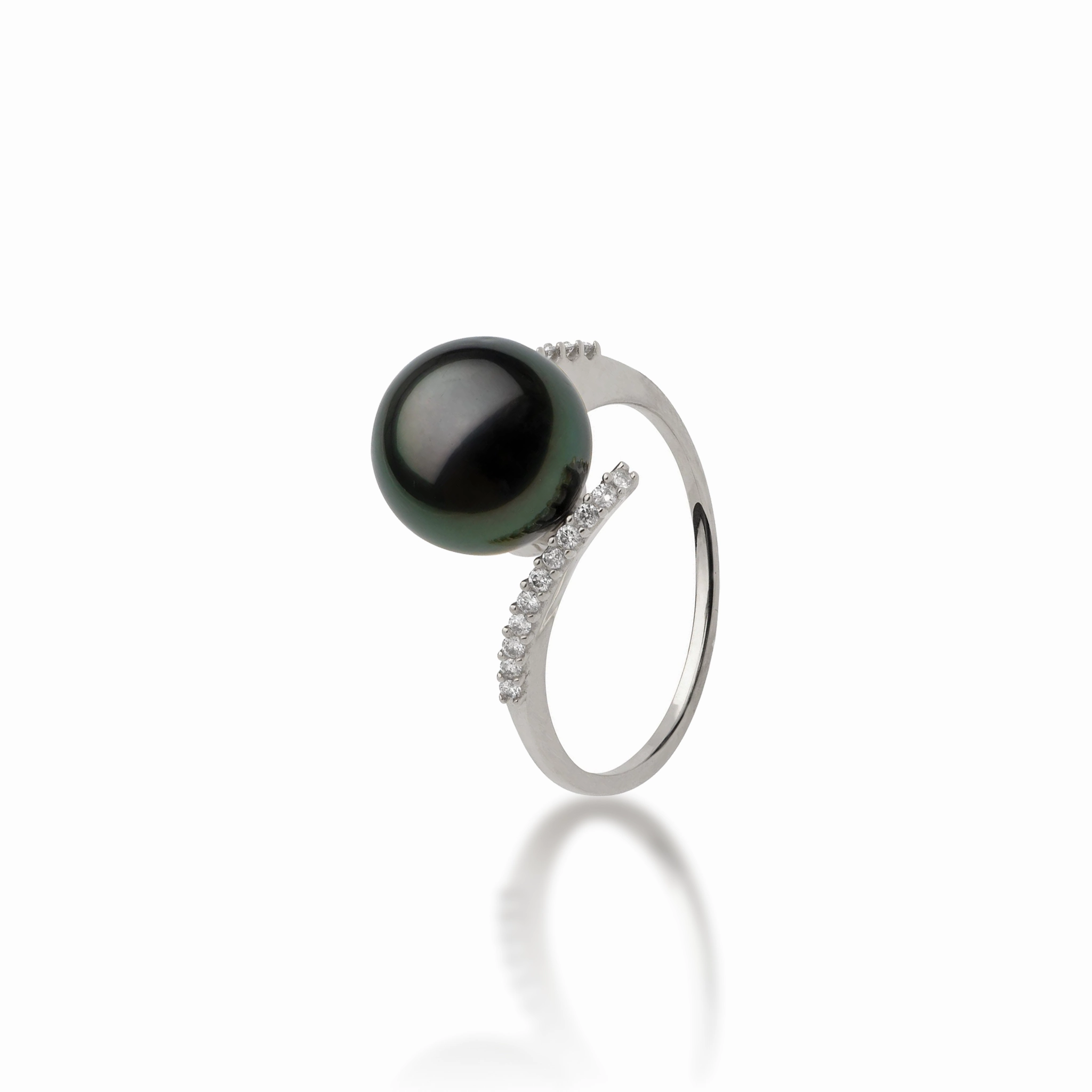 Tahitian Black Pearl Ring in White Gold with Diamonds - 10-11mm Luxe Craft Fresh Pair