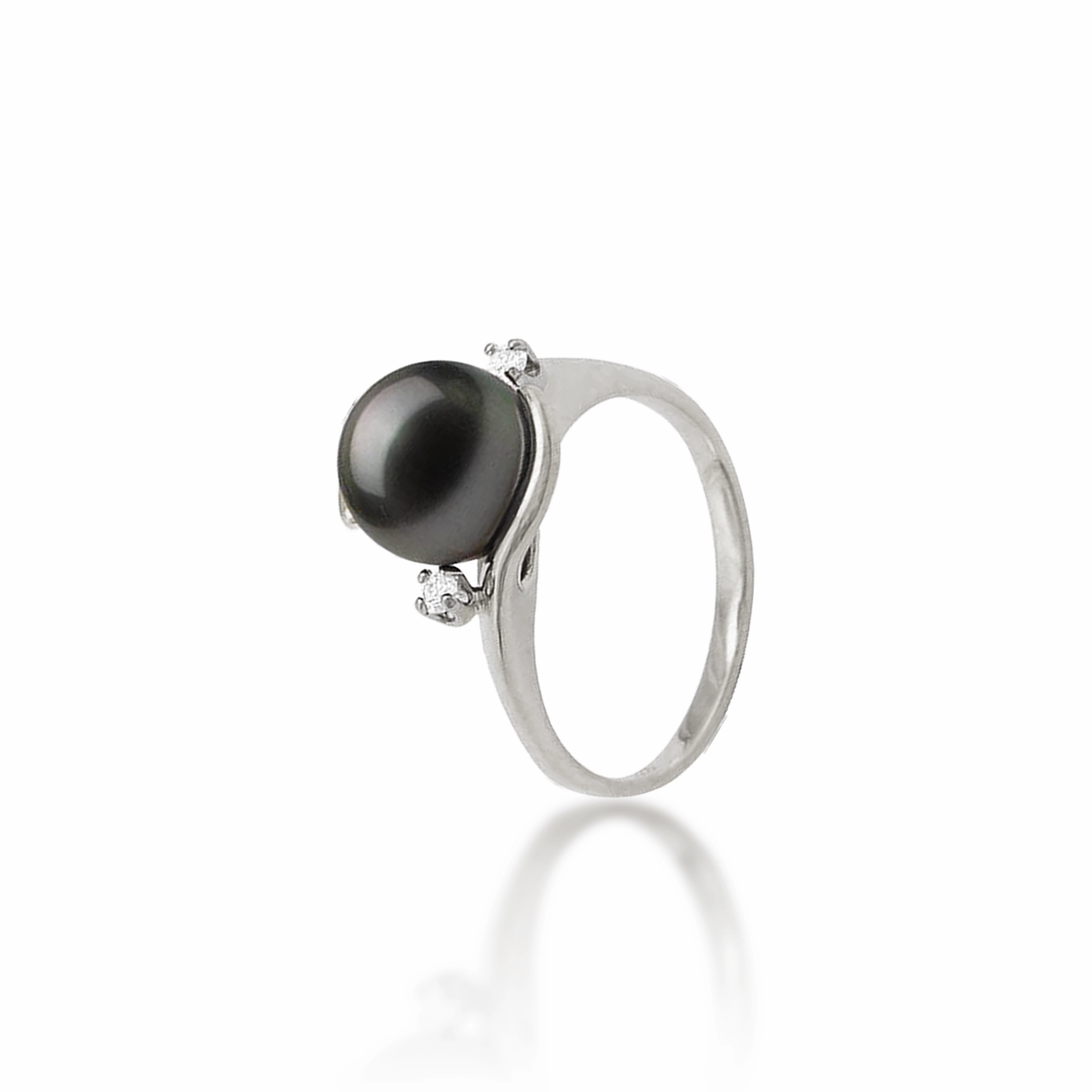 Tahitian Black Pearl Ring in White Gold with Diamonds - 9-10mm Chic Spark Radiant Accent