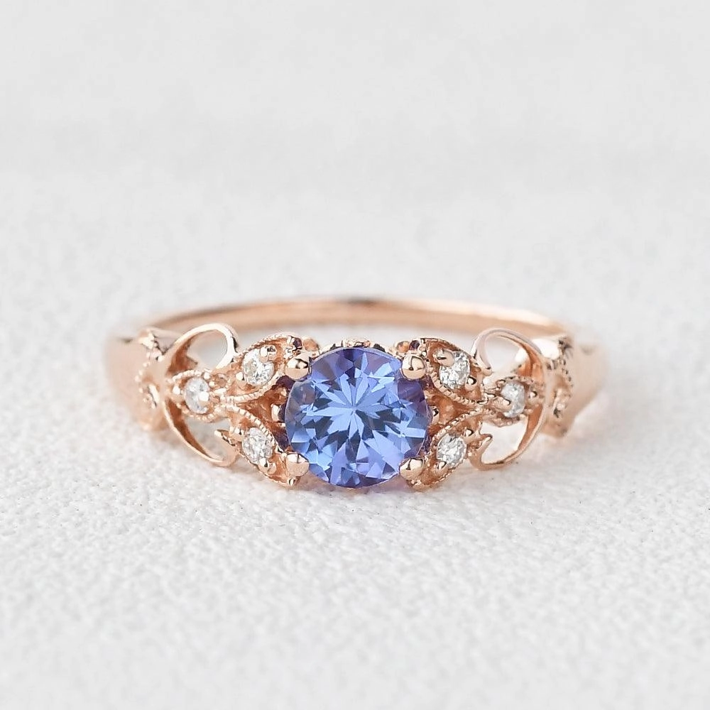 Tanzanite & Moissanite Inspired Rose Gold Ring Daily Gift Fun Detail
