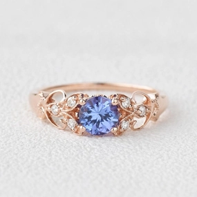 Tanzanite & Moissanite Inspired Rose Gold Ring Daily Gift Fun Detail