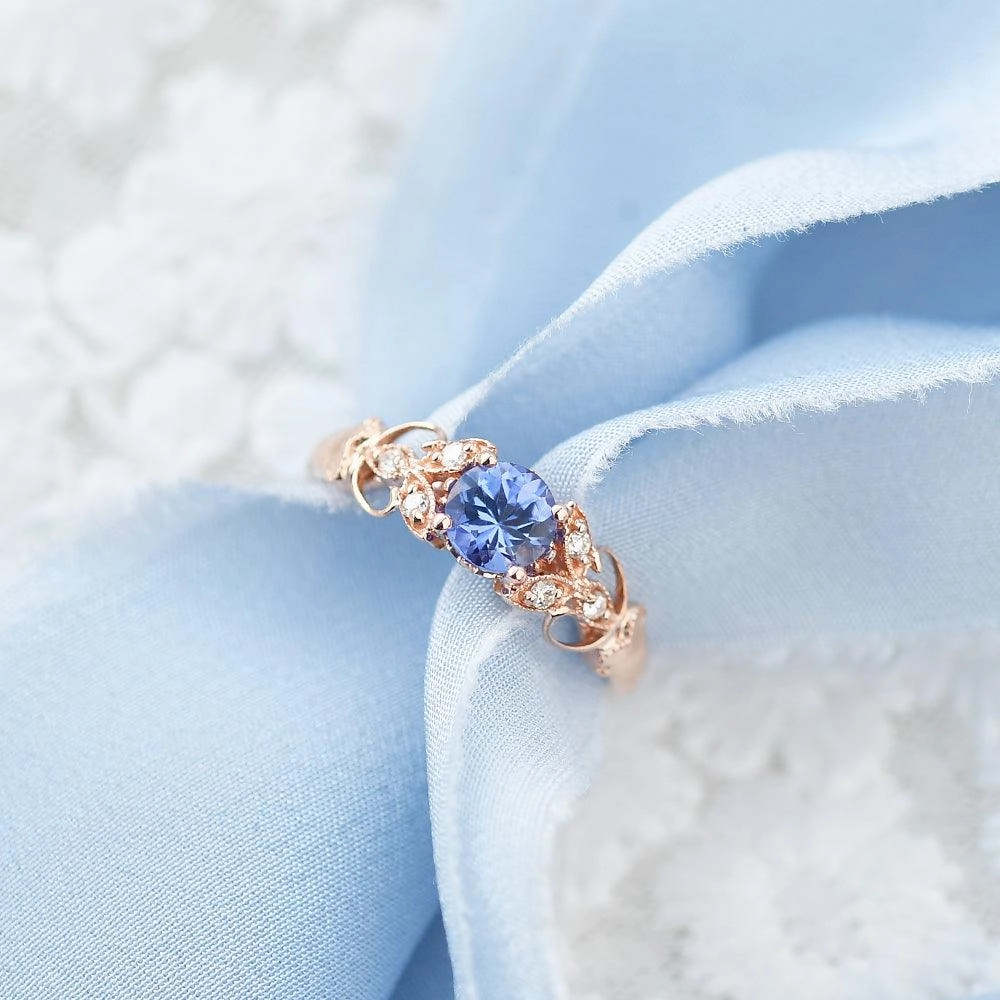Tanzanite & Moissanite Inspired Rose Gold Ring Hypoallergenic Decoration