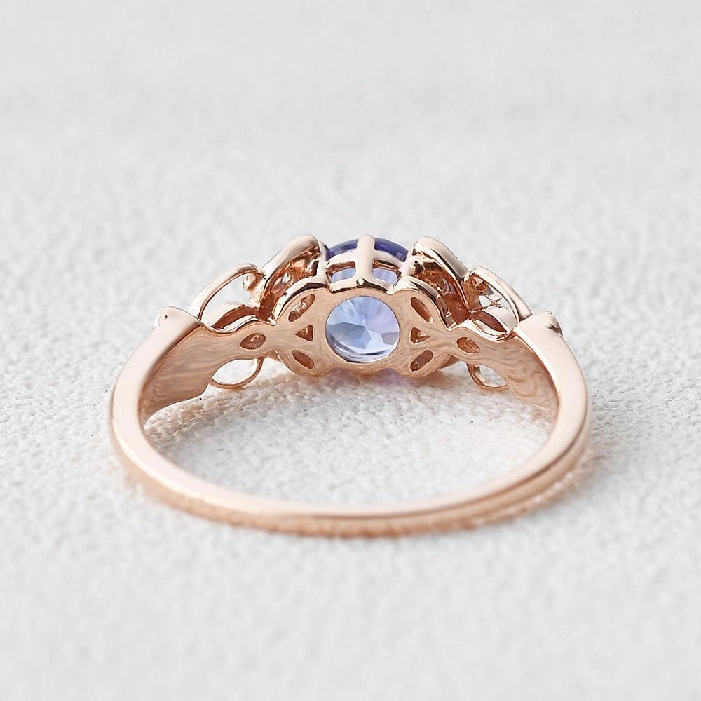 Tanzanite & Moissanite Inspired Rose Gold Ring Traditional Piece