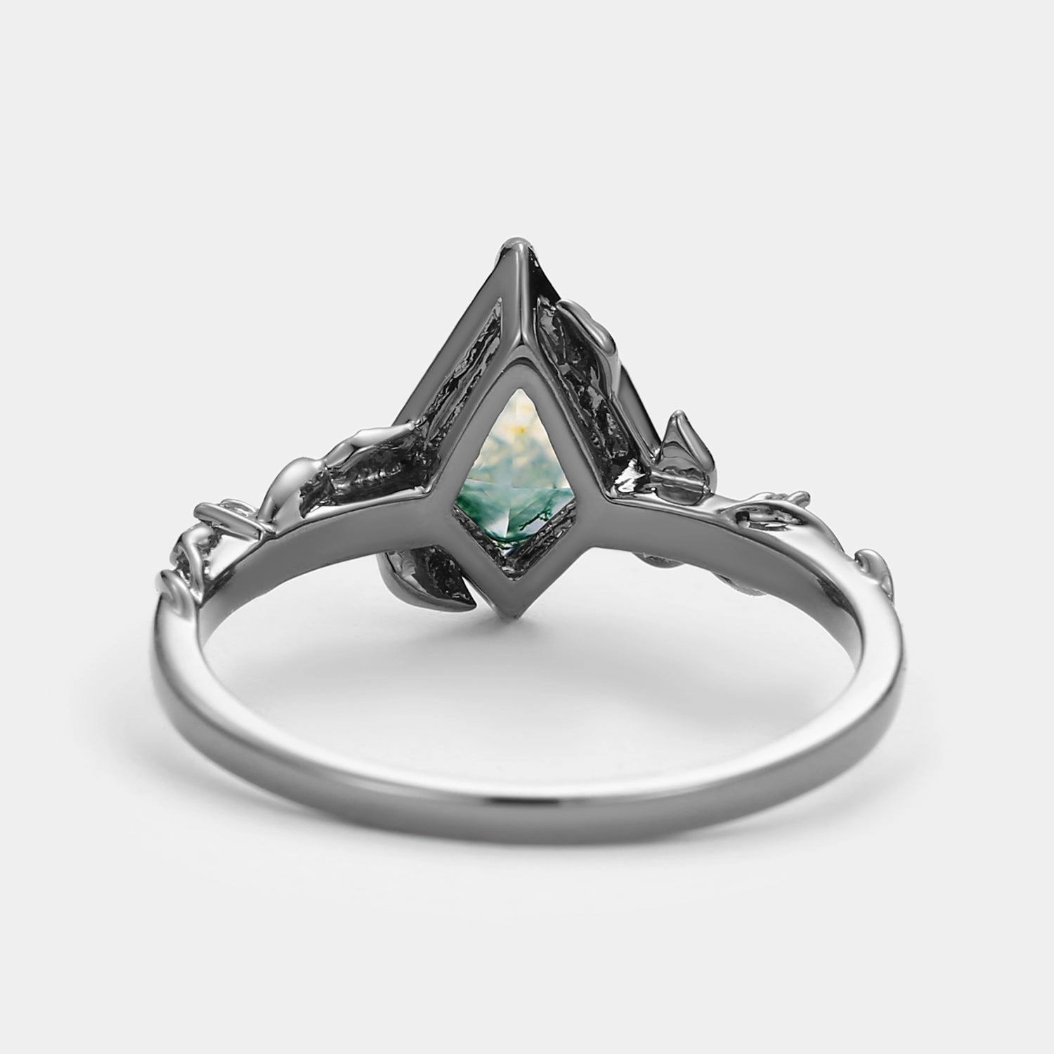 Modern Fashion Leafy Kite Cut Moss Agate & Moissanite Engagement Ring