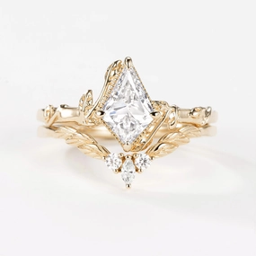 Gift Ready Style Petite Accessory Lab Grown Diamond Leafy Inspired Engagement Ring Sets 2pcs