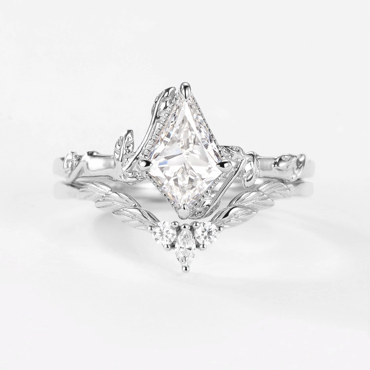 Lab Grown Diamond Leafy Inspired Engagement Ring Sets 2pcs Chic Ornament