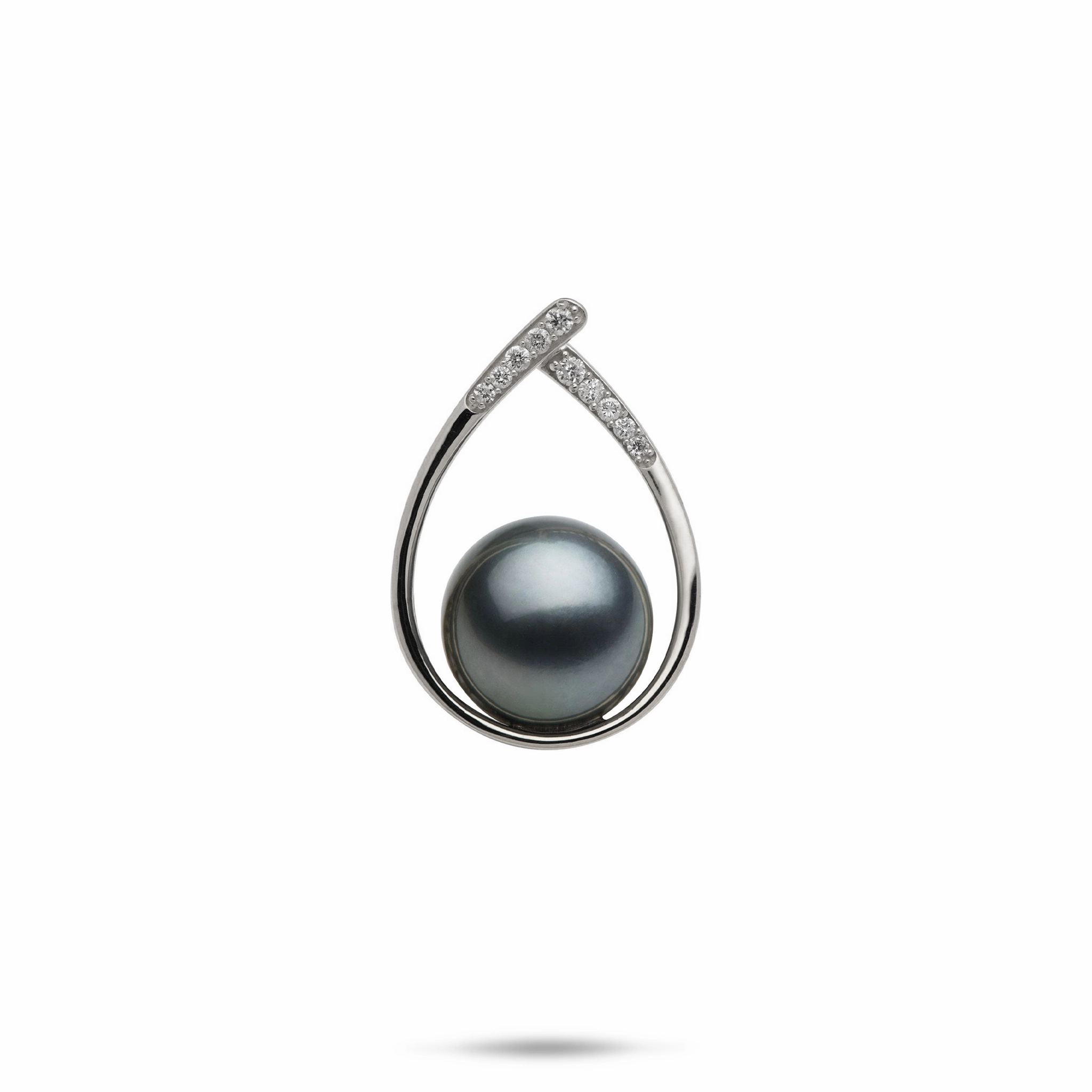 Teardrop Tahitian Black Pearl Pendant in White Gold with Diamonds - 10-11mm Spark Touch