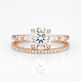 Classic Four Prongs Moissanite Ring Set 2pcs - Carla Street Accent Inspired Accent
