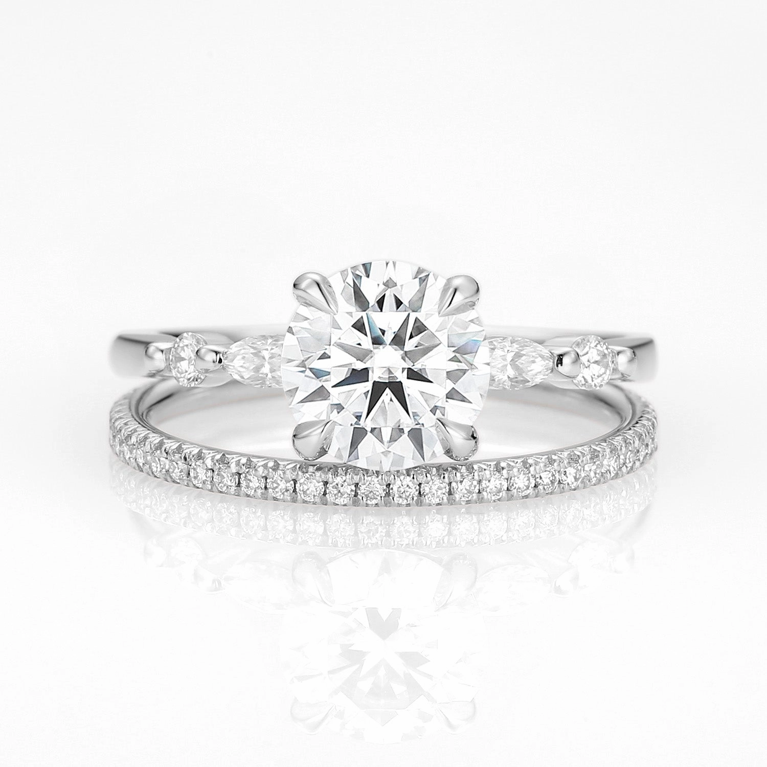 Classic Four Prongs Moissanite Ring Set 2pcs - Carla Shiny Embellishment Autumn Fashion