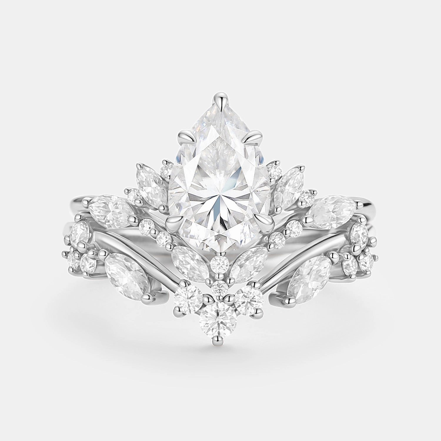 Pear Cut Moissanite Cluster Engagement Ring Set 2pcs - Nectar Party time