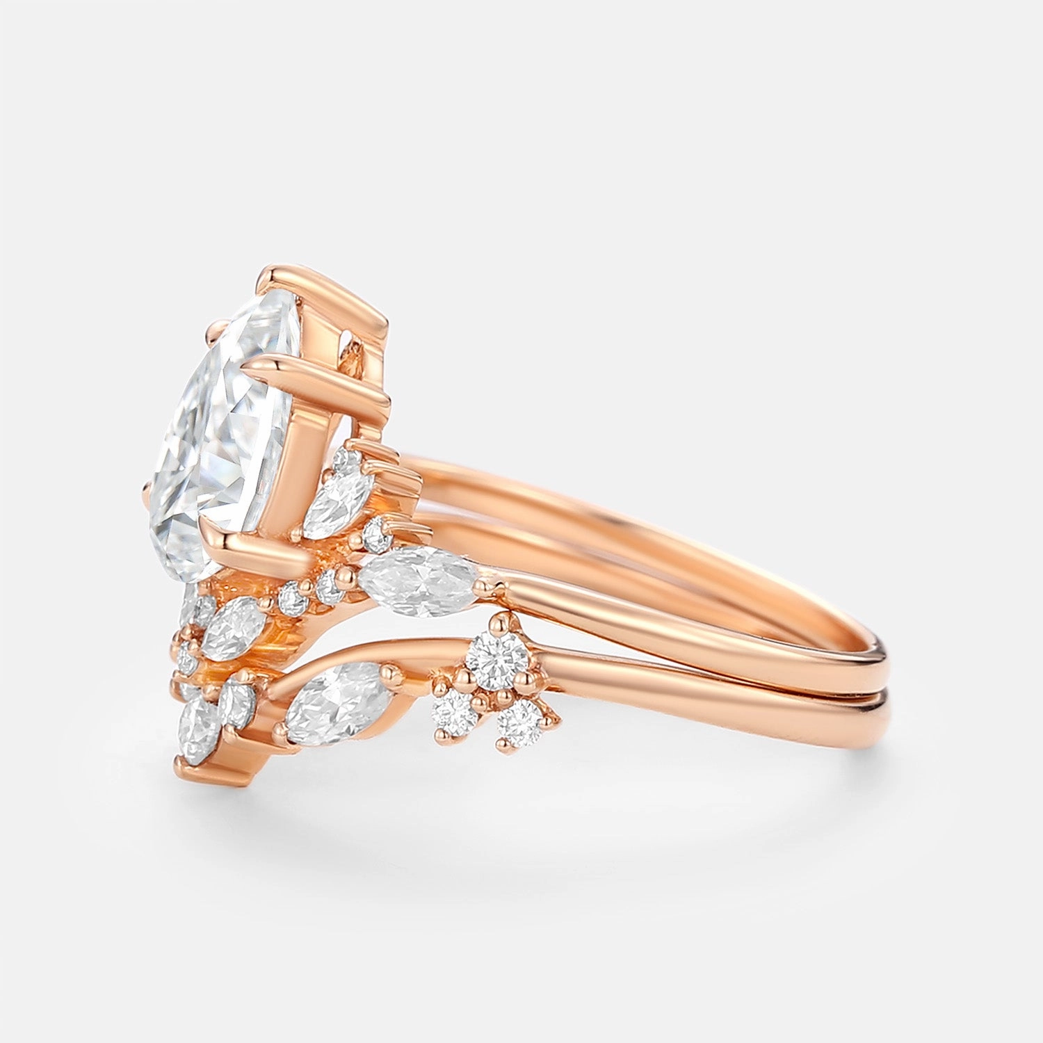 Delicate Piece Pear Cut Moissanite Cluster Engagement Ring Set 2pcs - Nectar