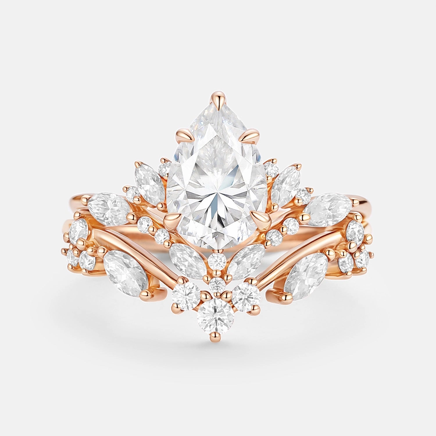 Pear Cut Moissanite Cluster Engagement Ring Set 2pcs - Nectar Secure Adornment Elegant Insignia