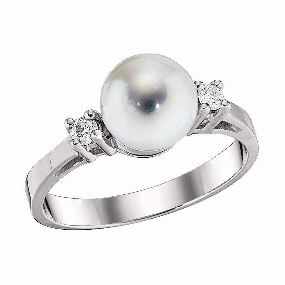 Handcrafted Highlight Contemporary Highlight Timeless Akoya Cultured Pearl and Round Diamond Side Stone Ring