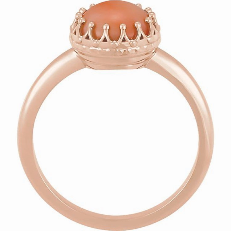 Trend Piece Vintage Token 14K Rose 6 mm Natural Pink Coral Crown Cabochon Ring