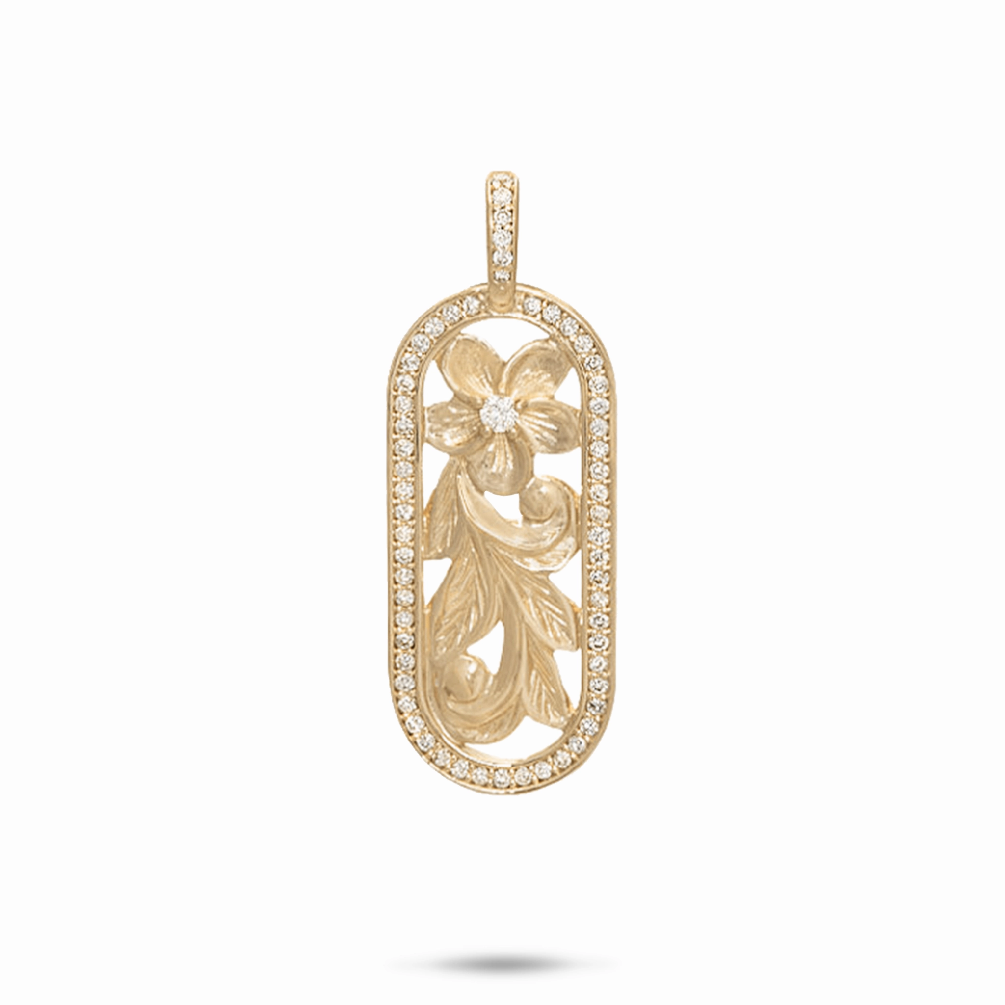 Hawaiian Heirloom Plumeria Pendant in Gold with Diamonds - 27mm Trendy Layer Trendy Look