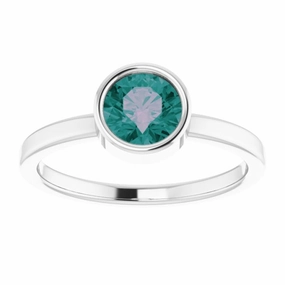 Rhodium-Plated Sterling Silver 6 mm Imitation Alexandrite Ring Sparkling Jewelry