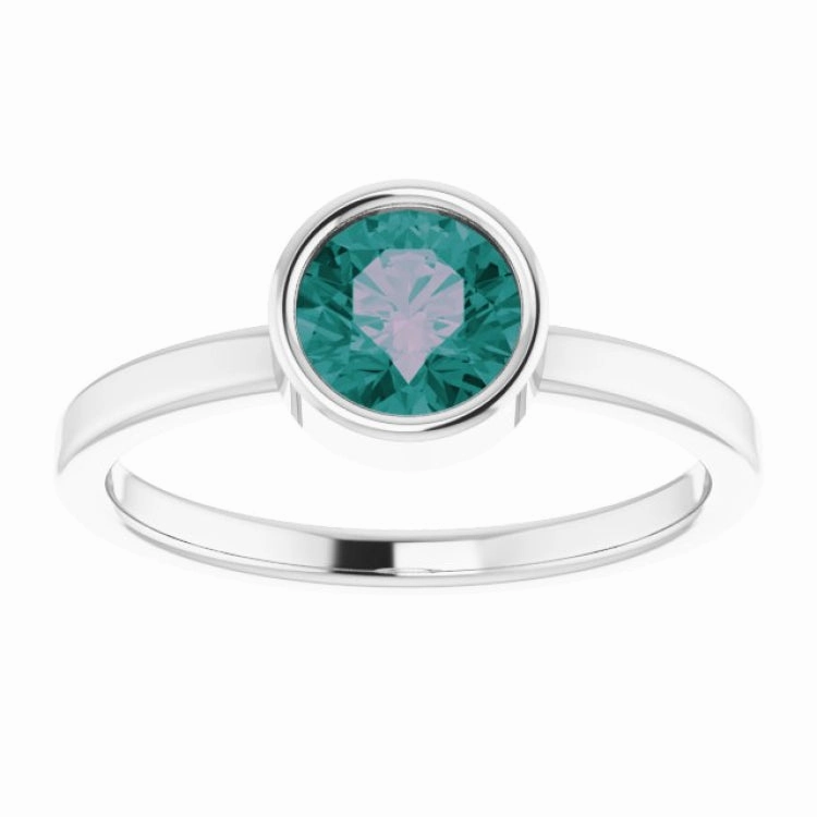 Rhodium-Plated Sterling Silver 6 mm Imitation Alexandrite Ring Sparkling Jewelry