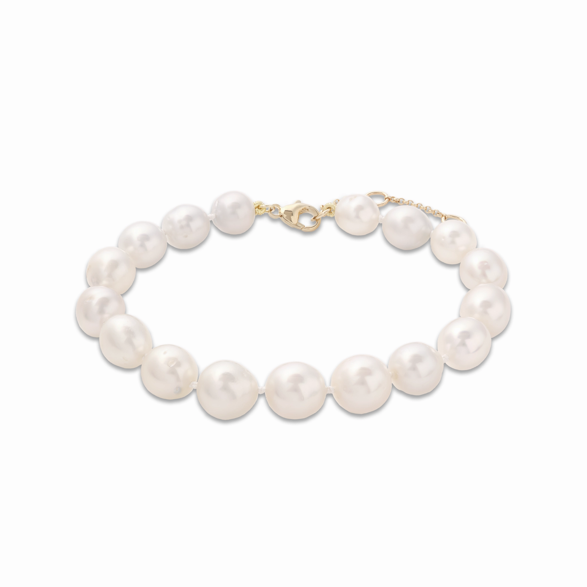 8-9.5" Adjustable South Sea Silver and White Pearl Bracelet in Gold - 9-13mm Charming Style Shine Piece