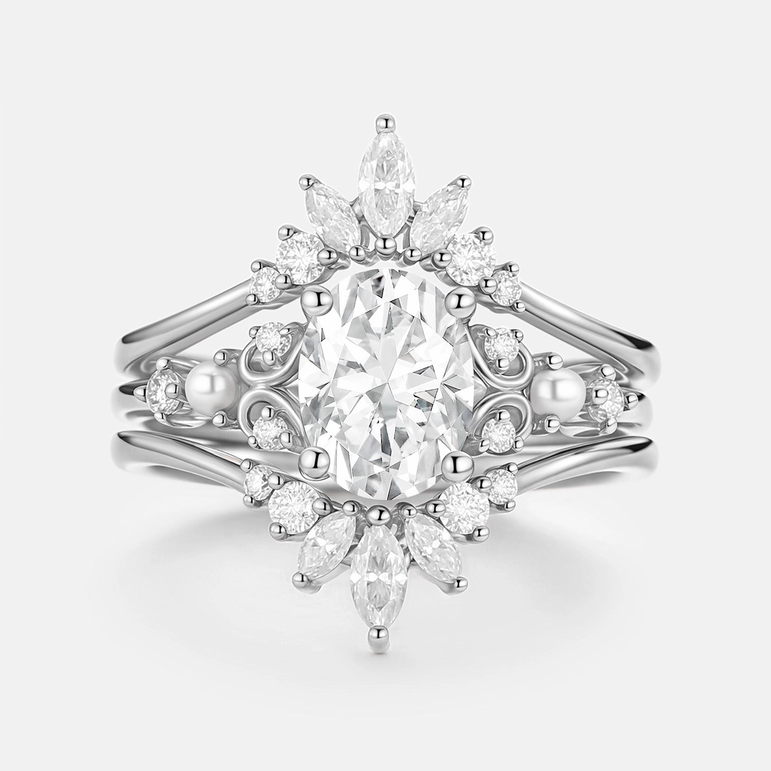 Unique Oval Cut Moissanite Engagement Ring Set 2pcs - Raye Jewelry Essential