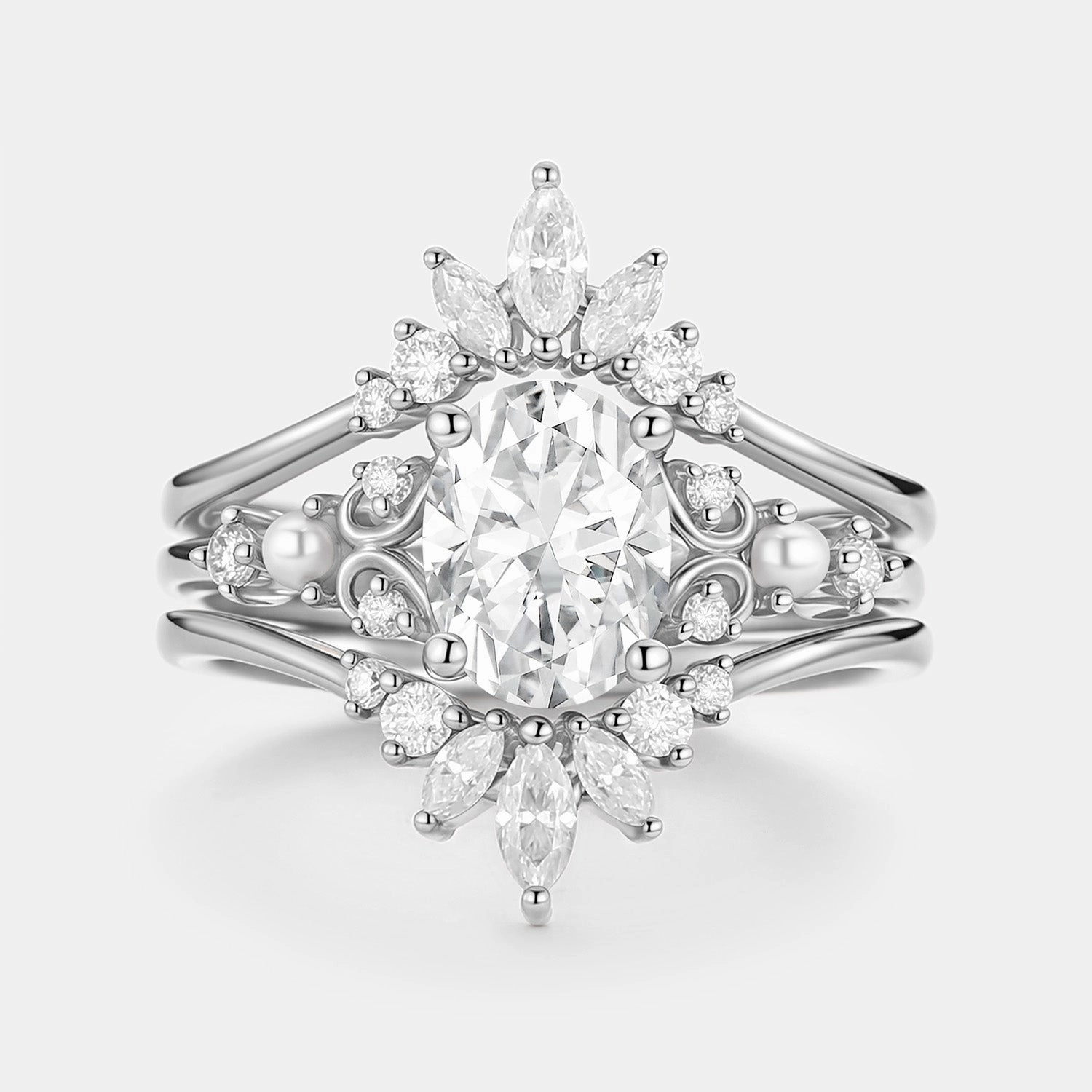 Unique Oval Cut Moissanite Engagement Ring Set 2pcs - Raye Sparkling Jewelry