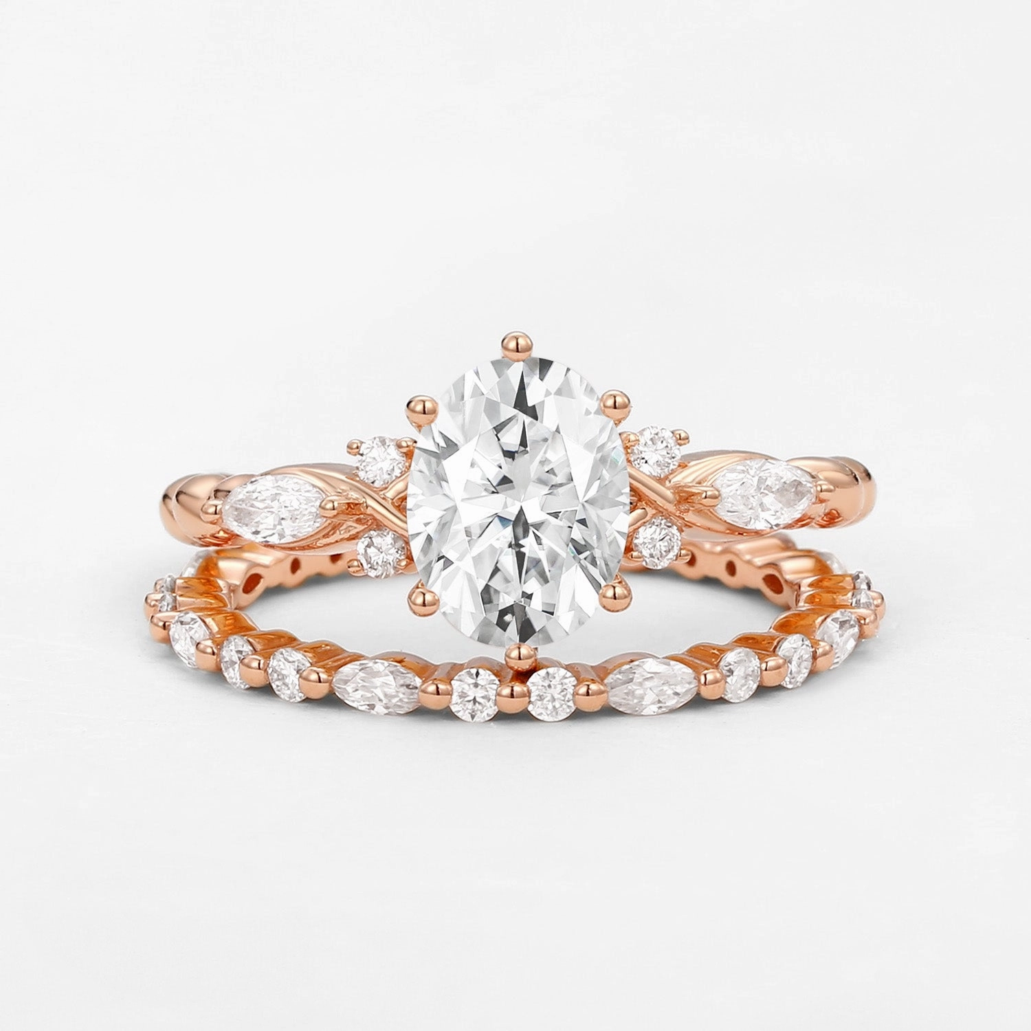 Infinity Oval Moissanite Cluster Marquise Ring Set 2pcs Artistic Mark