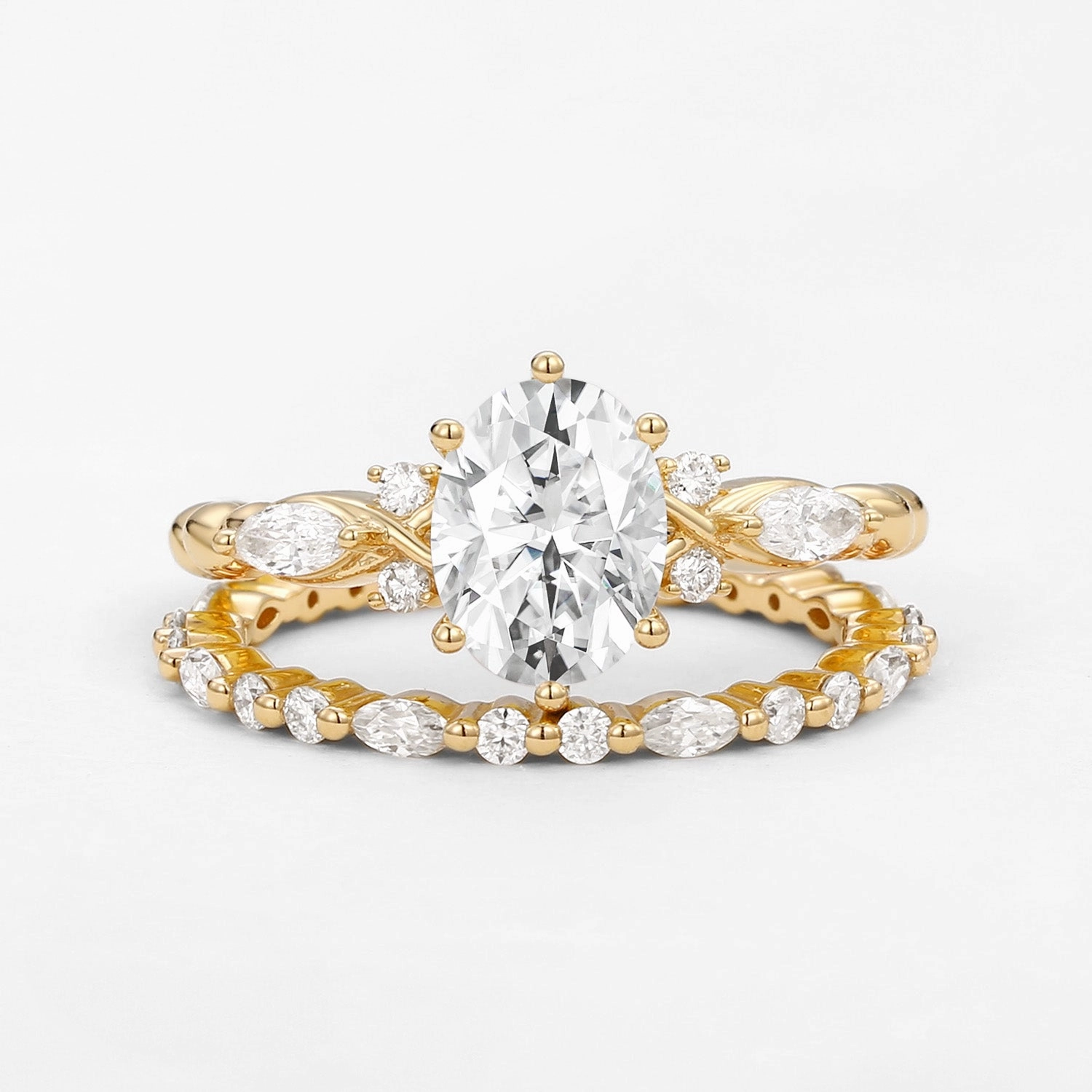 Infinity Oval Moissanite Cluster Marquise Ring Set 2pcs Minimal Structure