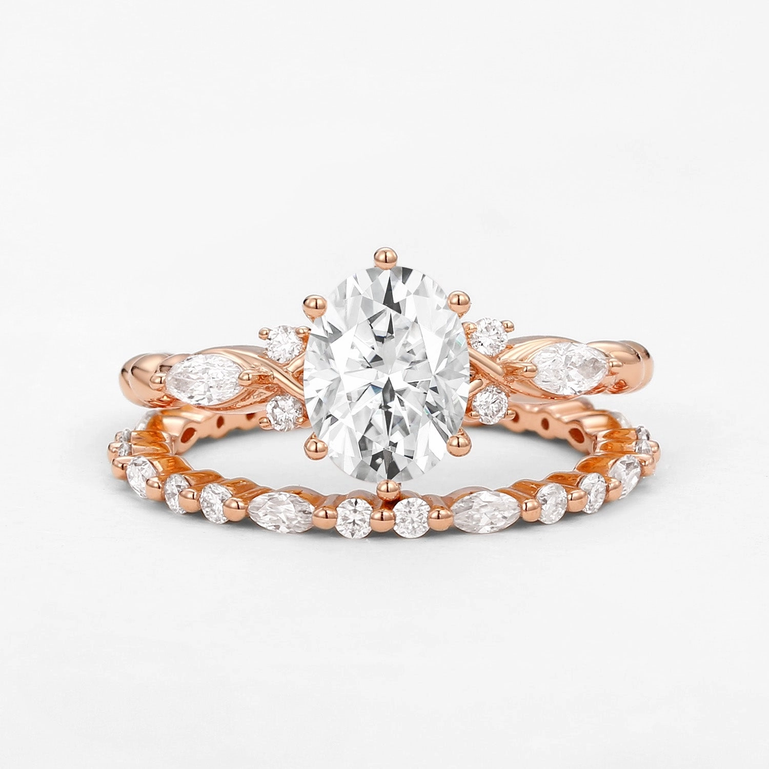 Allure Finish Exquisite Sparkle Infinity Oval Moissanite Cluster Marquise Ring Set 2pcs