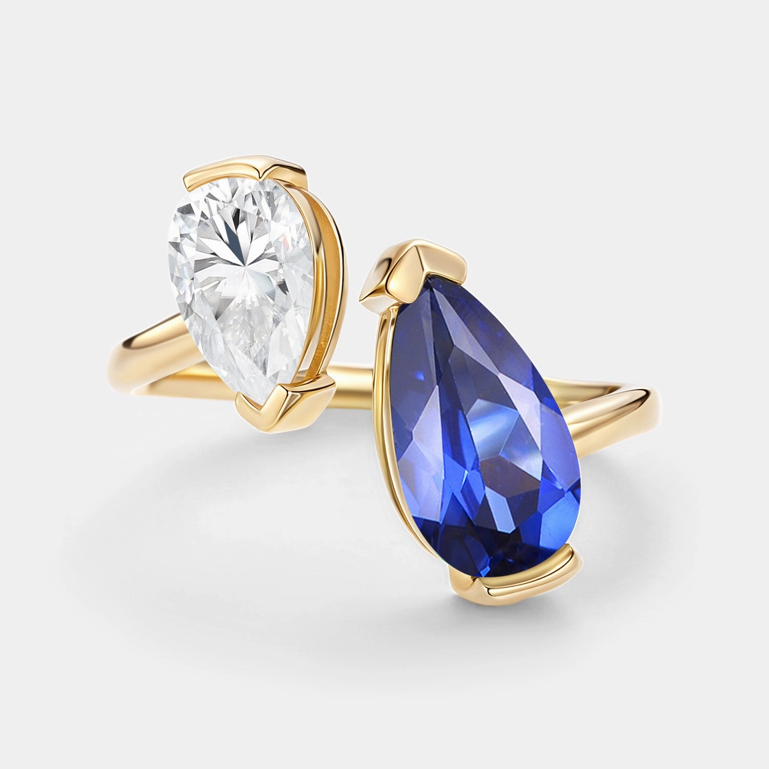Toi Et Moi Lab Sapphire & Moissanite Engagement Ring - Moira Beautiful Accessory Branded Style