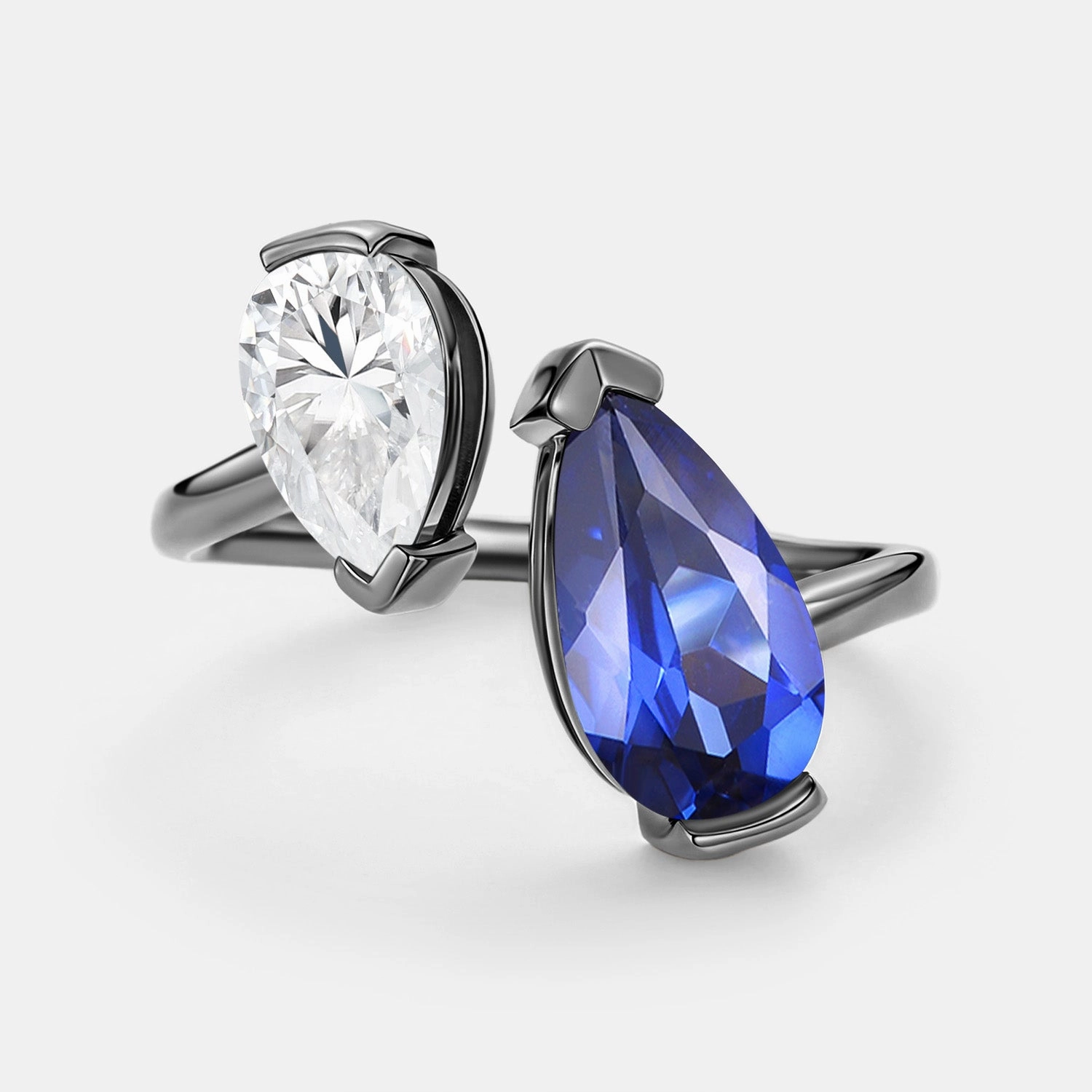 Nature Inspired Precious Craft Toi Et Moi Lab Sapphire & Moissanite Engagement Ring - Moira