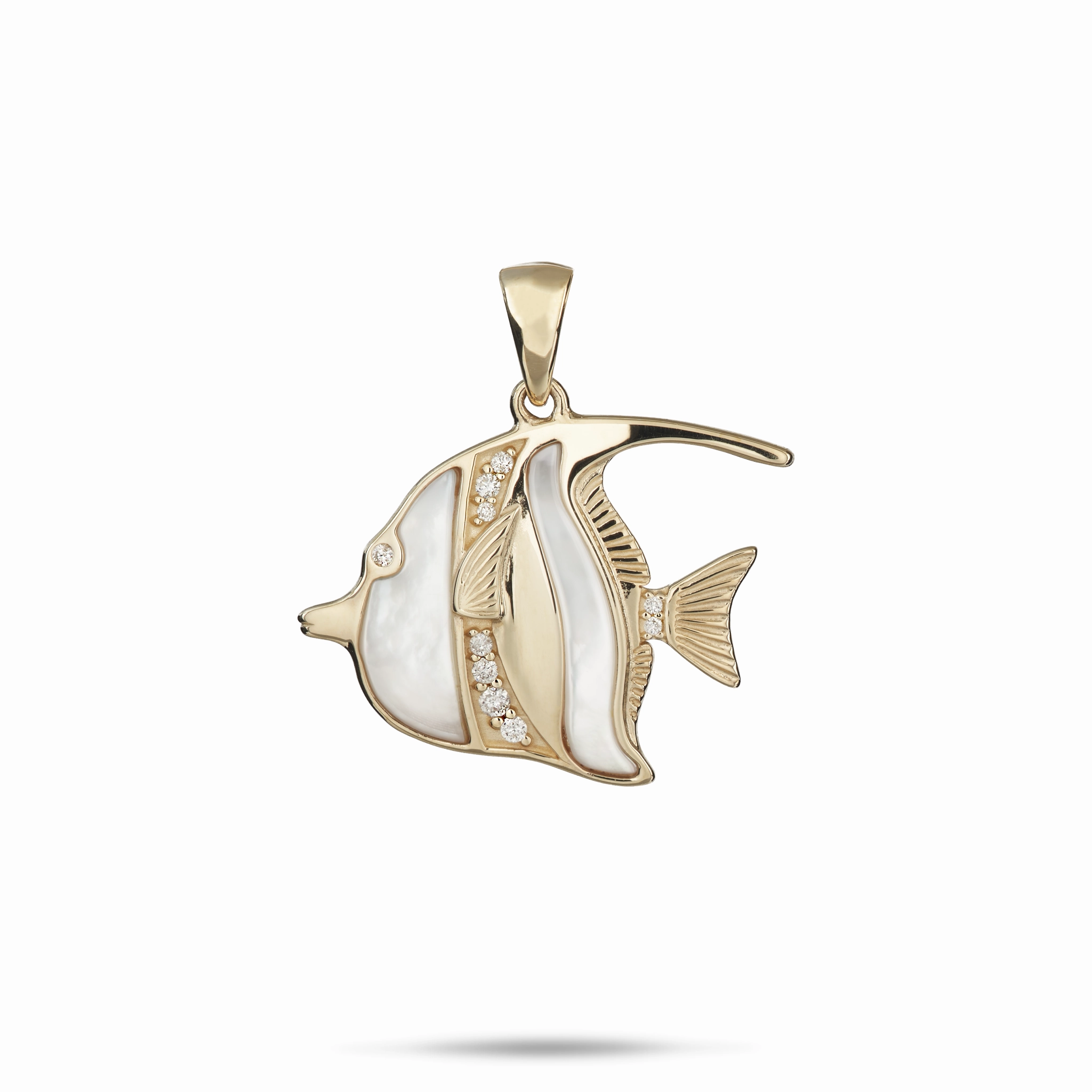Elegant Craft Sealife Angelfish Mother of Pearl Pendant in Gold with Diamonds - 23mm