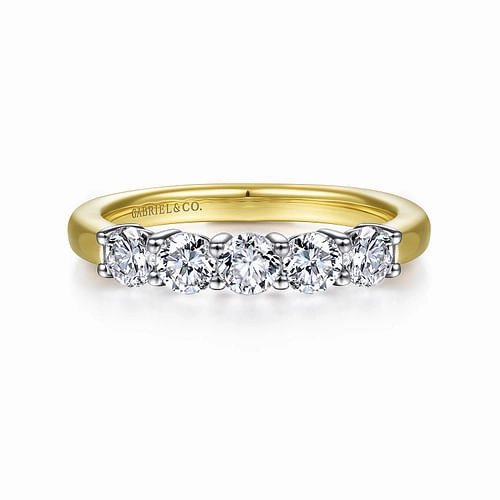 Exquisite Style Curved Contour 14K White-Yellow Gold 5 Stone Diamond Anniversary Band