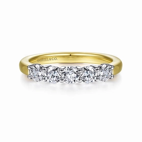 Exquisite Style Curved Contour 14K White-Yellow Gold 5 Stone Diamond Anniversary Band