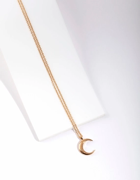 Cozy Glow Textured Accent Gold Plated Sterling Silver Crescent Moon Necklace