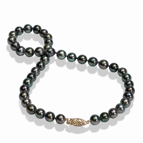 18-19" Tahitian Black Pearl Strand with Gold Clasp - 8-10mm Timeless elegance Highlight Edge