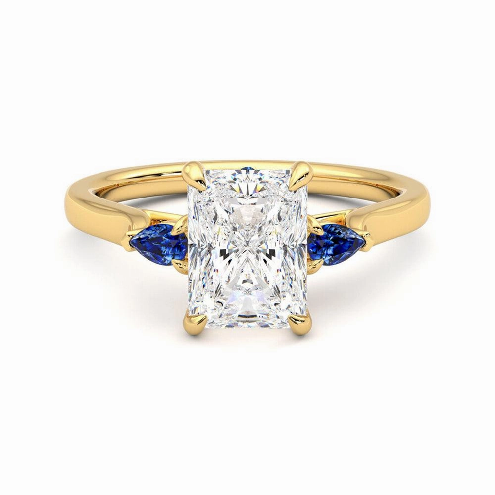 Three Stone Radiant Cut Moissanite Engagement Ring with Hidden Anniversary Stone Accent Stylish Choice Trendy Gifts