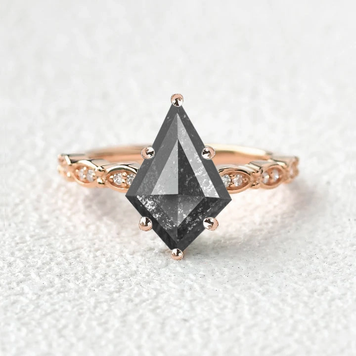 Modern Object Vintage Rose Cut Salt and Pepper Diamonds Engagement Ring