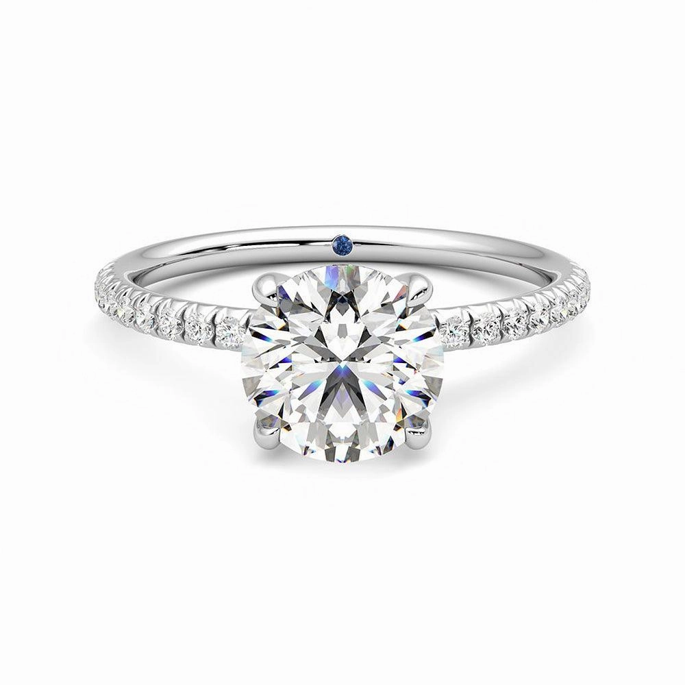 Four Prong Round Moissanite Engagement Ring with Hidden Anniversary Stone Accent family gathering
