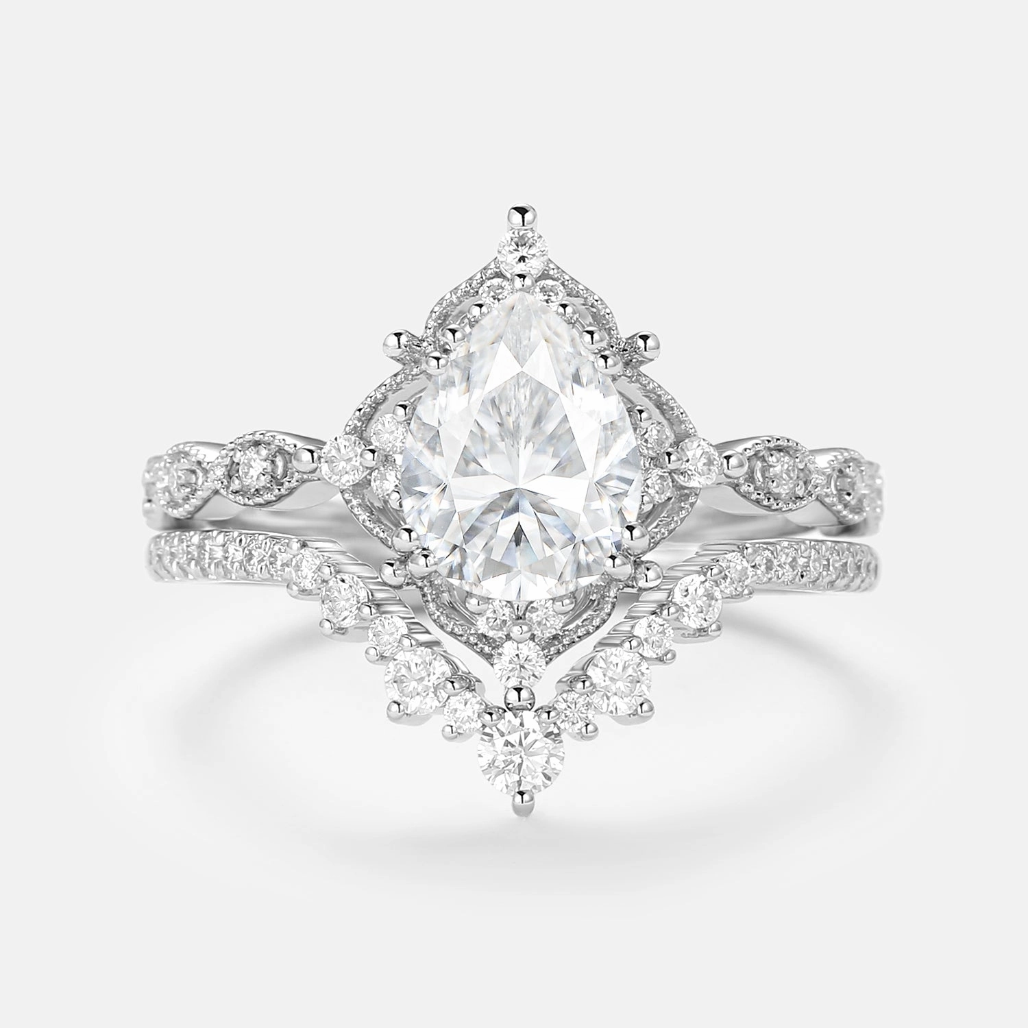 Signature Vintage - Pear Cut Vintage Ring Set 2pcs - Charlotte Golden Hour