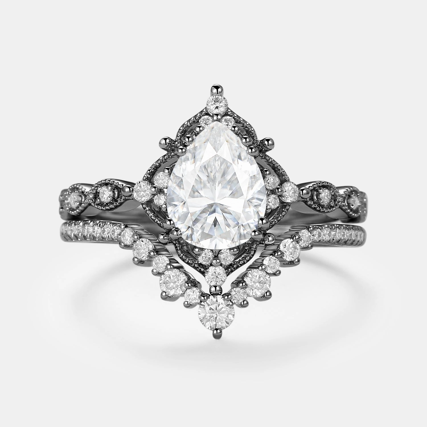 Trendy Detail Signature Vintage - Pear Cut Vintage Ring Set 2pcs - Charlotte