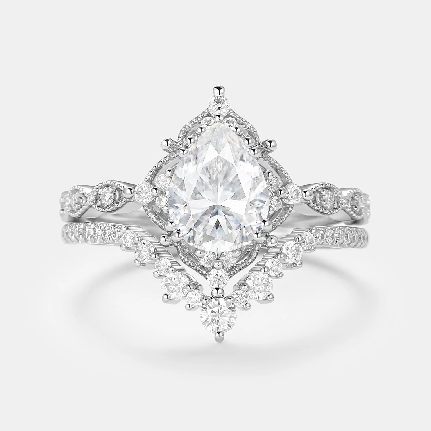 Signature Vintage - Pear Cut Vintage Ring Set 2pcs - Charlotte On Trend