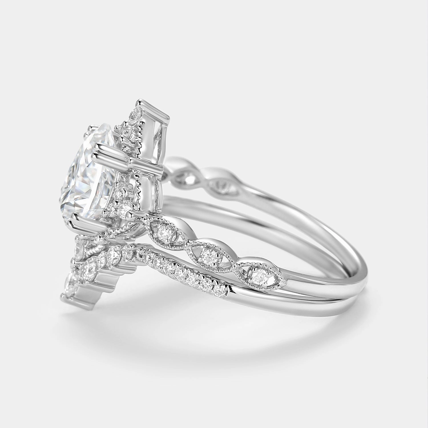 Gleaming Finish Trendy Design Signature Vintage - Pear Cut Vintage Ring Set 2pcs - Charlotte