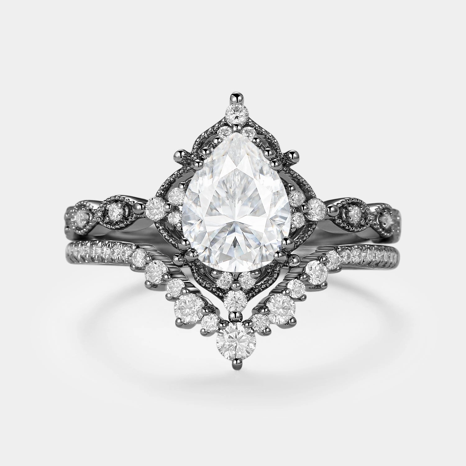 Fine Accessory Signature Vintage - Pear Cut Vintage Ring Set 2pcs - Charlotte