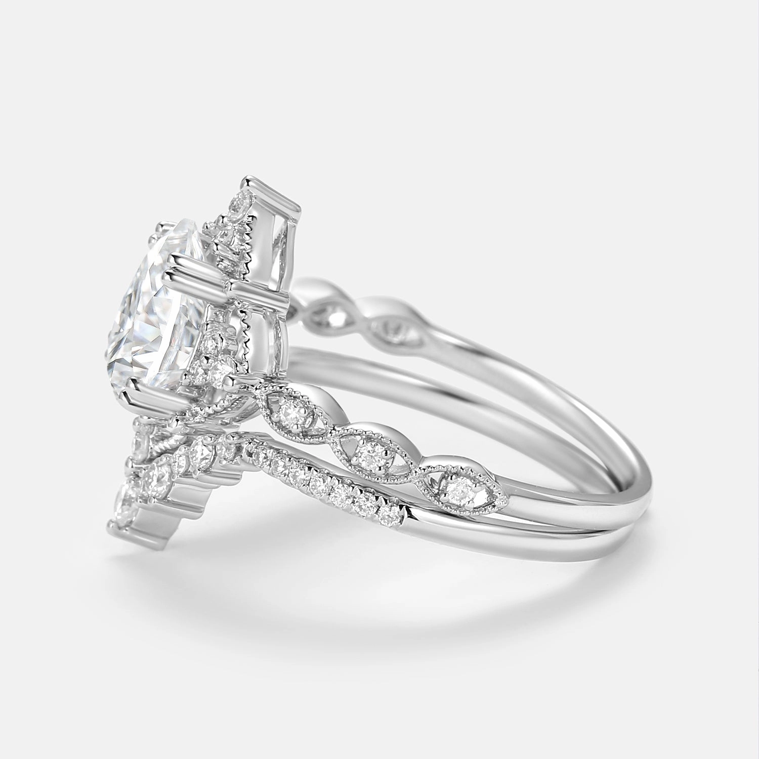 Signature Vintage - Pear Cut Vintage Ring Set 2pcs - Charlotte Attractive Style Perfect Gift