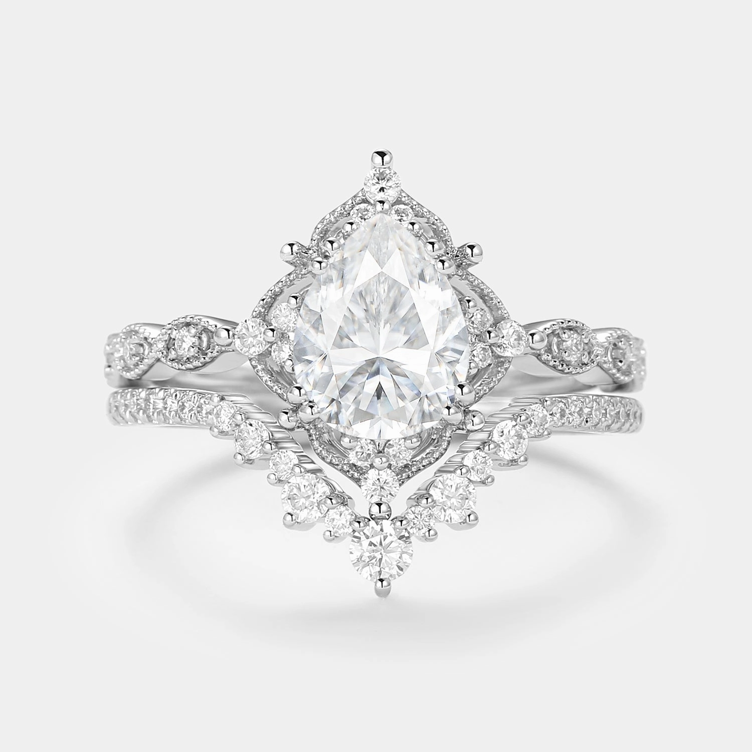 Signature Vintage - Pear Cut Vintage Ring Set 2pcs - Charlotte Outdoor Look Highlight Piece