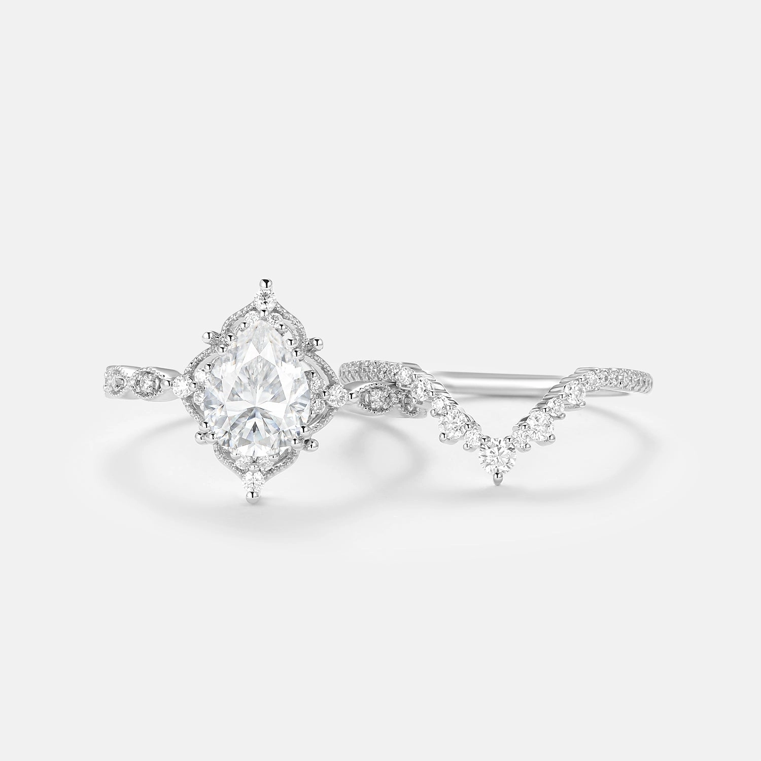 Statement Feature Signature Vintage - Pear Cut Vintage Ring Set 2pcs - Charlotte