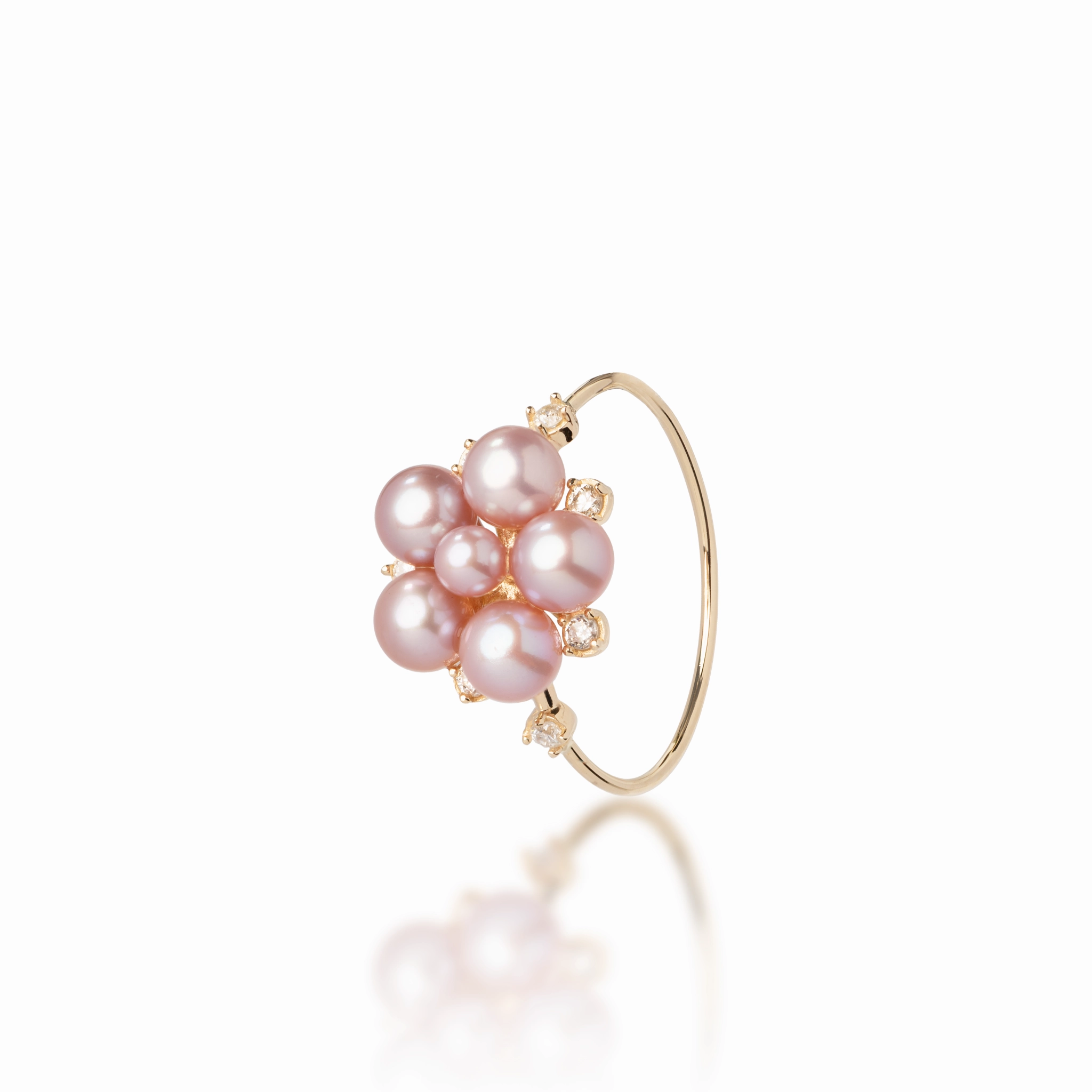 Trendy Touch Flawless Cut Tiny Bubbles Lavender Freshwater Pearl Ring in Gold with Diamonds