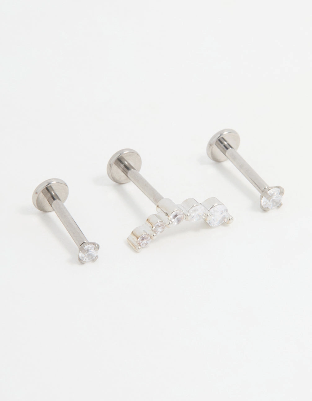Titanium Cubic Zirconia & Ball Flat Back Studs 3-Pack Finest Finish