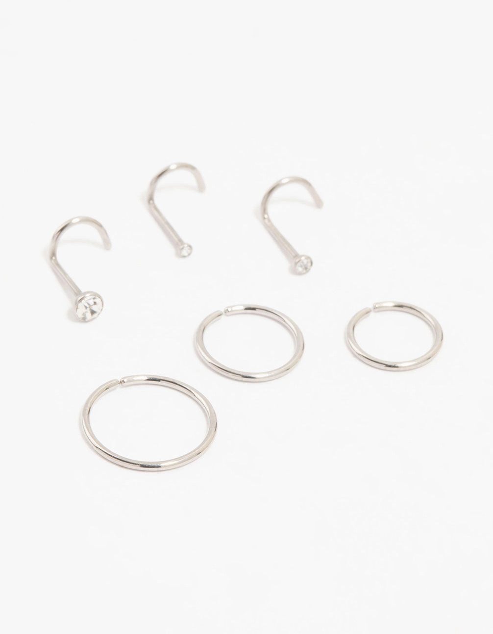 Glittering Sparkle Titanium Fine Graduating Nose Stud & Ring 6-Pack