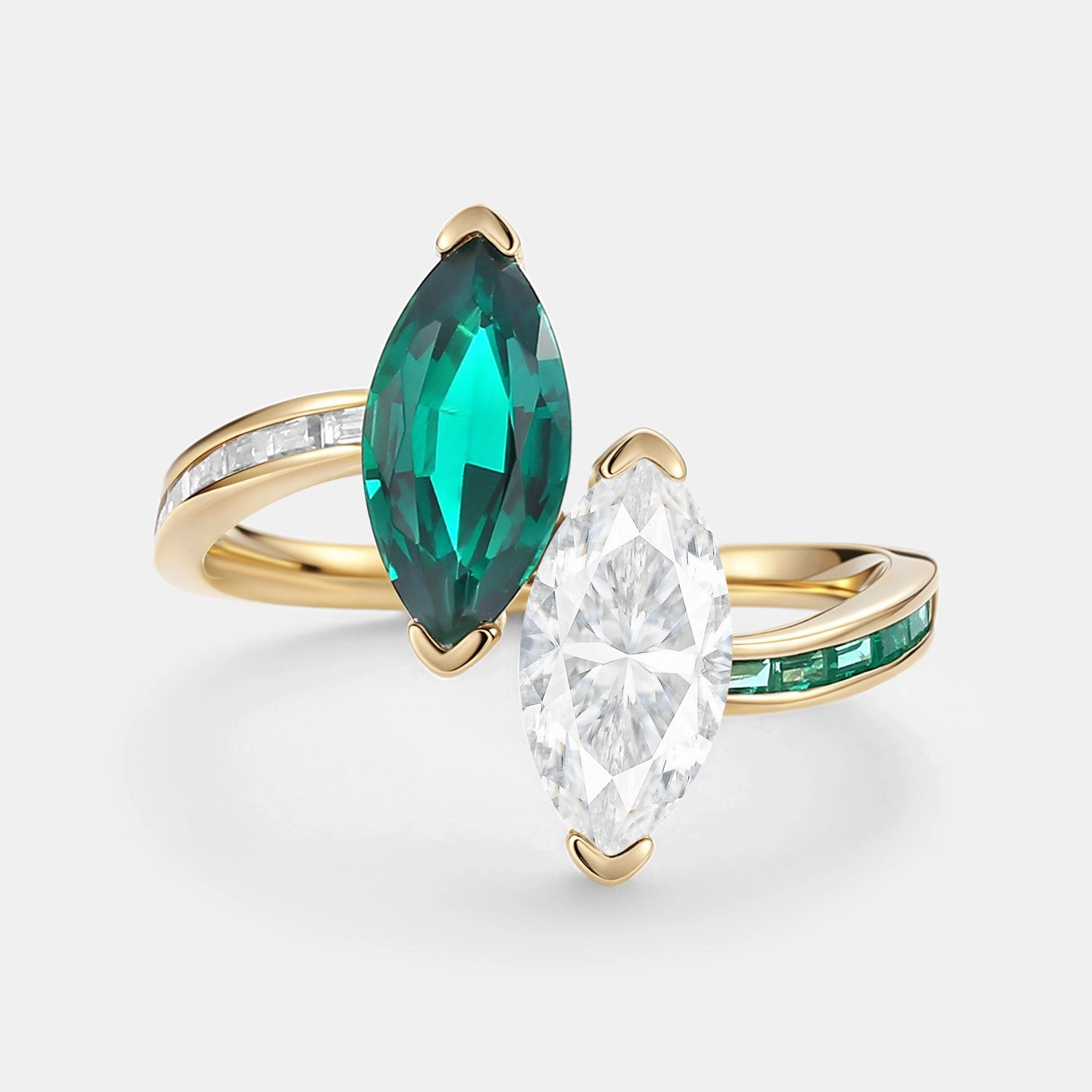 Toi Et Moi Lab Emerald & Moissanite Engagement Ring - Dyad Sleek Design Bold Fashion