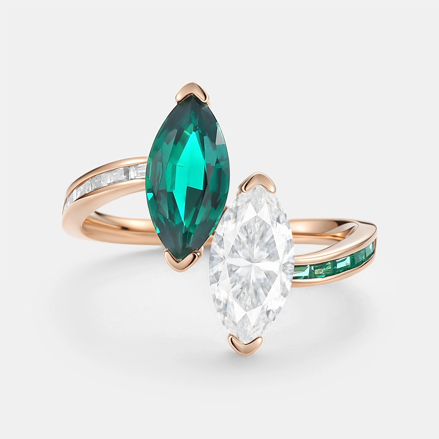 Neat Spark Weekend Detail Toi Et Moi Lab Emerald & Moissanite Engagement Ring - Dyad