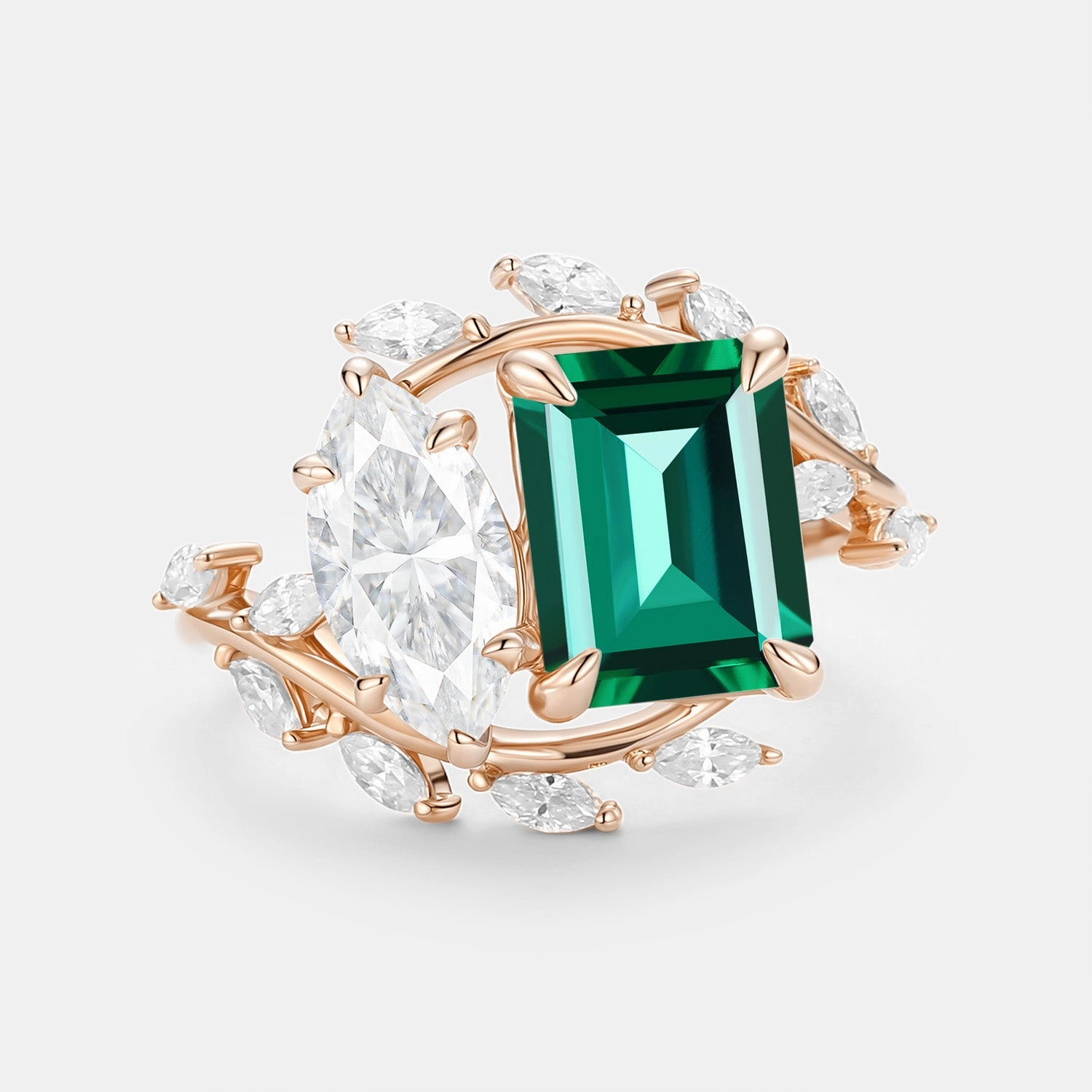 Fashion Edit Toi Et Moi Lab Emerald & Moissanite Engagement Ring - Gemella